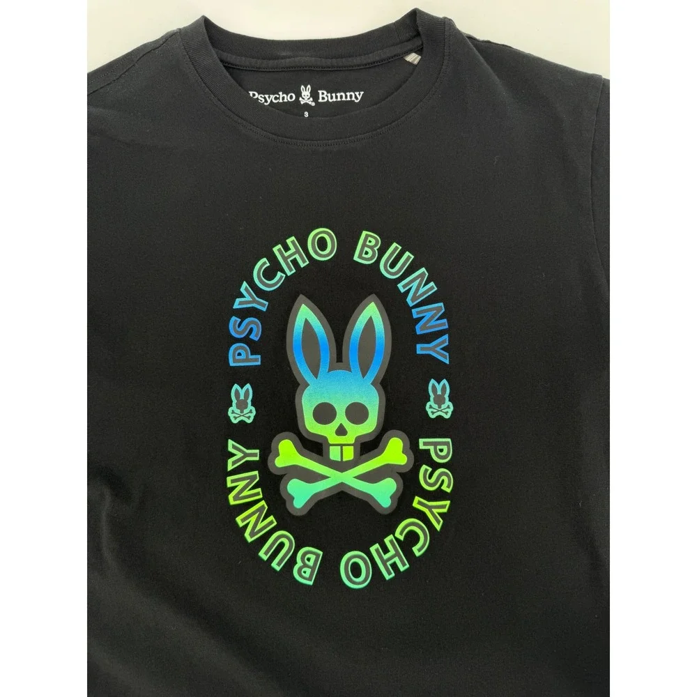 Psycho Bunny Mens Black Pima Cotton Neon Gradient Graphic Logo T-Shirt Size XS 3